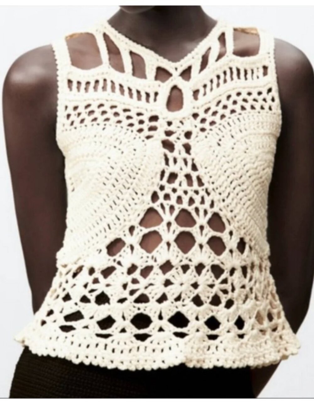 ZARA Crochet Sleeveless peplum Top Womens Size Large Limited edition